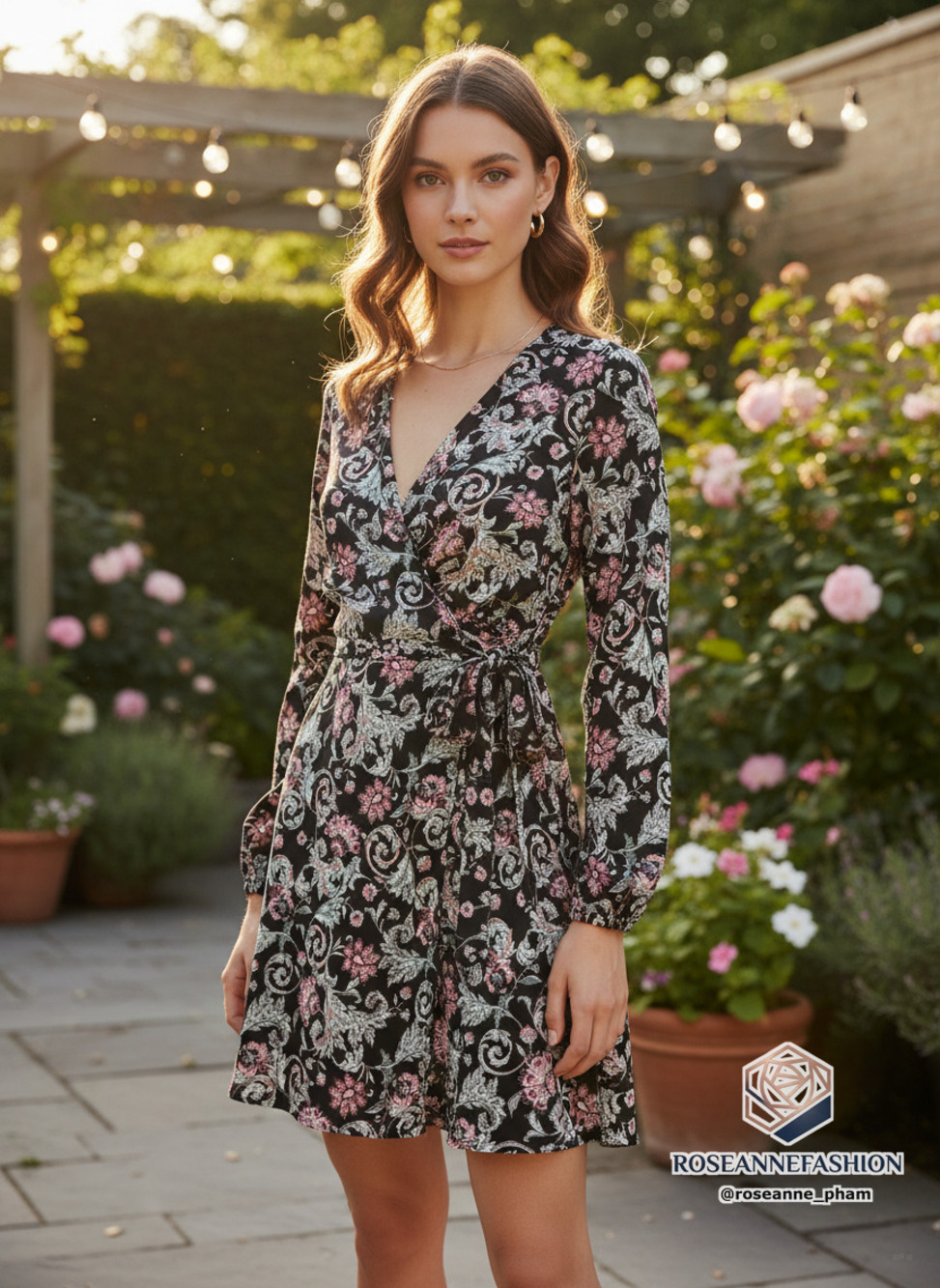 Xhilaration Floral Faux Wrap Dress Long Sleeve Sz L NWT